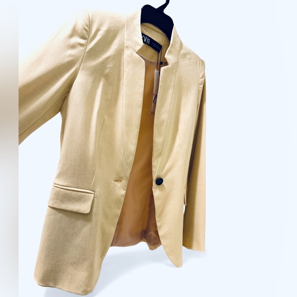 Zara Yellow Basic Blazer With Inverted Lapel Size… - image 7